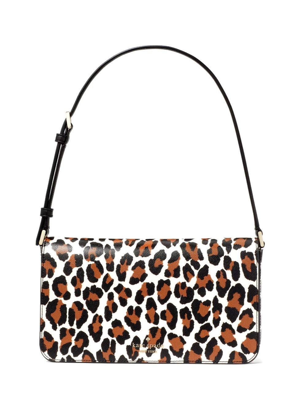 New Kate Spade Staci Spotted Animal Printed Medium Flap Shoulder Bag Cream Multi